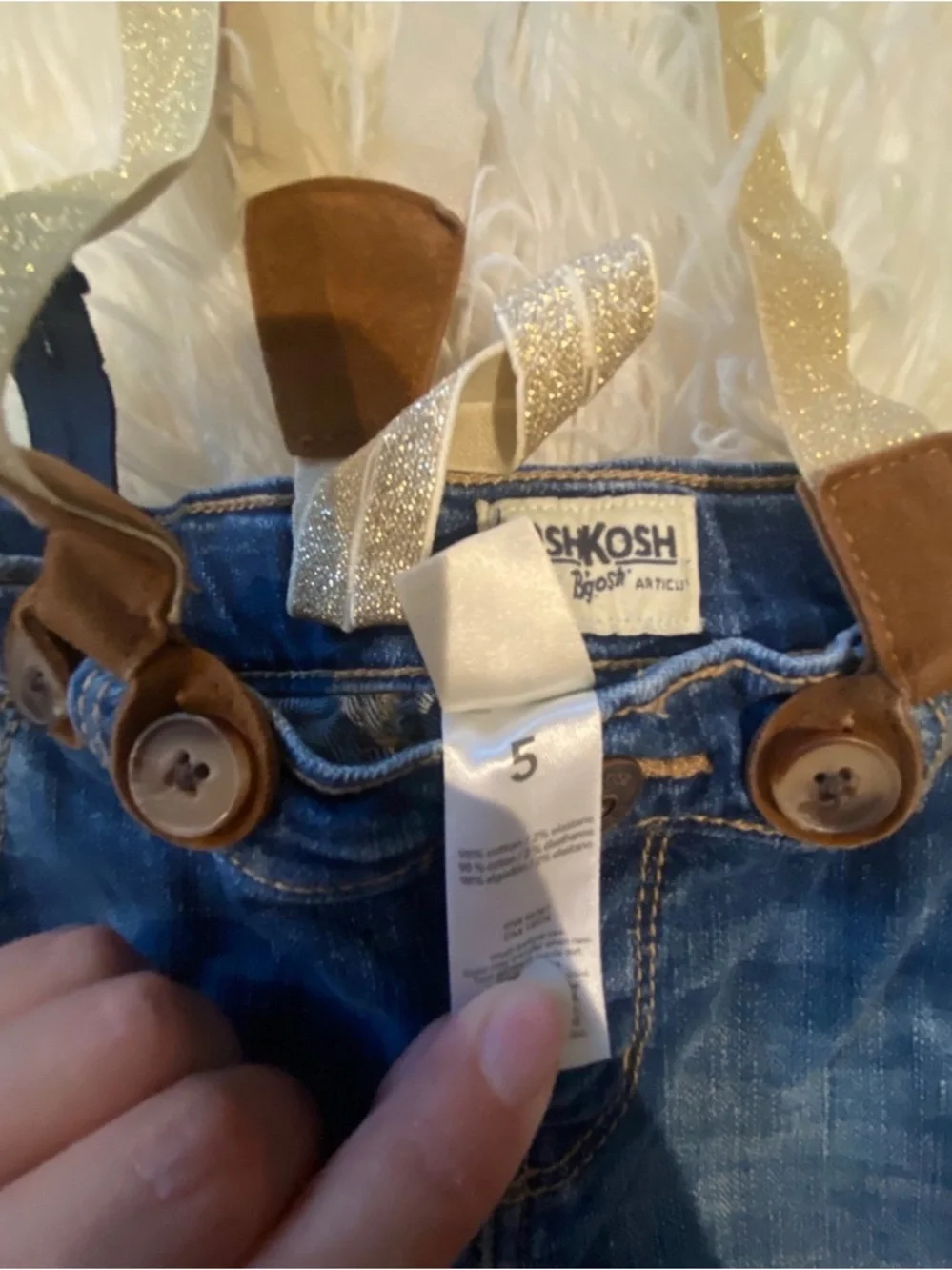 OshKosh B'gosh Blue Denim Jeans with Glittery Gold Suspenders